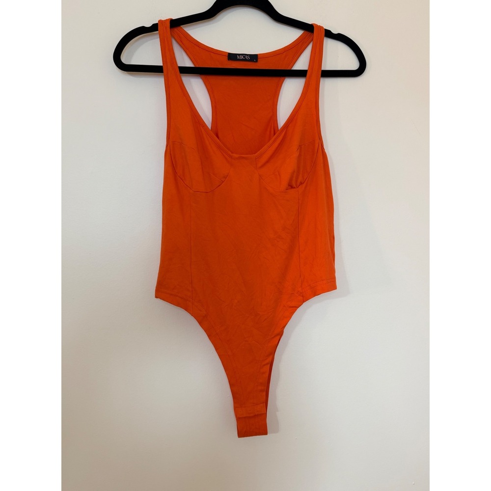 MICAS Orange Racerback Sleeveless Bodysuit Bustier Seam Detail Large